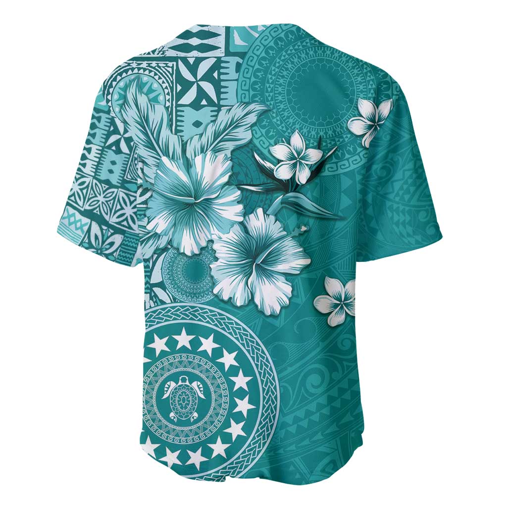 Cook Islands Baseball Jersey Teal Hibiscus And Stars