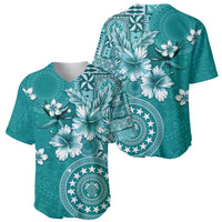 Cook Islands Baseball Jersey Teal Hibiscus And Stars