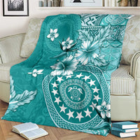 Cook Islands Blanket Teal Hibiscus And Stars