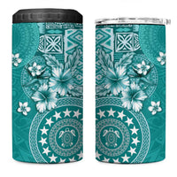 Cook Islands 4 in 1 Can Cooler Tumbler Teal Hibiscus And Stars