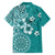 Cook Islands Family Matching Off The Shoulder Long Sleeve Dress and Hawaiian Shirt Teal Hibiscus And Stars