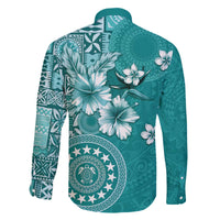 Cook Islands Family Matching Off The Shoulder Long Sleeve Dress and Hawaiian Shirt Teal Hibiscus And Stars
