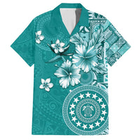 Cook Islands Family Matching Off Shoulder Maxi Dress and Hawaiian Shirt Teal Hibiscus And Stars