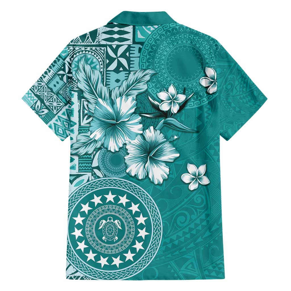 Cook Islands Family Matching Tank Maxi Dress and Hawaiian Shirt Teal Hibiscus And Stars