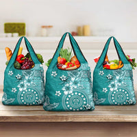 Cook Islands Grocery Bag Teal Hibiscus And Stars