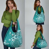 Cook Islands Grocery Bag Teal Hibiscus And Stars