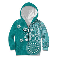 Cook Islands Kid Hoodie Teal Hibiscus And Stars