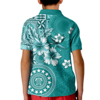 Cook Islands Kid Polo Shirt Teal Hibiscus And Stars