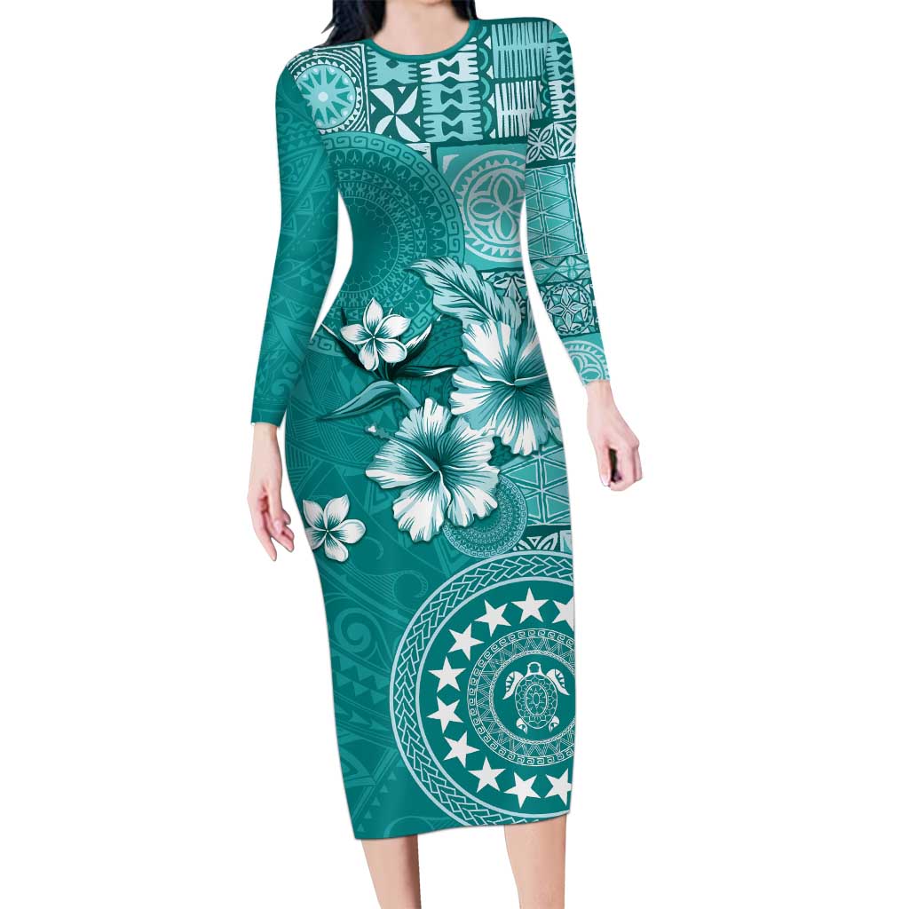 knee length dresses for ladies Plus Size Blue Midi Knit Bodycon Dress V-Neck Long Sleeve |You + All | Shop  Online main image 0
