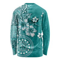 Cook Islands Long Sleeve Shirt Teal Hibiscus And Stars