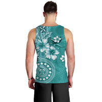 Cook Islands Men Tank Top Teal Hibiscus And Stars