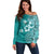 Cook Islands Off Shoulder Sweater Teal Hibiscus And Stars