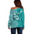 Cook Islands Off Shoulder Sweater Teal Hibiscus And Stars