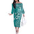 Cook Islands Off The Shoulder Long Sleeve Dress Teal Hibiscus And Stars
