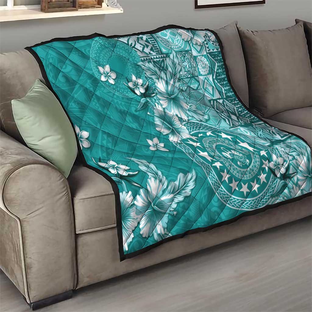 Cook Islands Quilt Teal Hibiscus And Stars