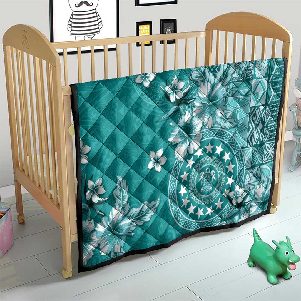 Cook Islands Quilt Teal Hibiscus And Stars