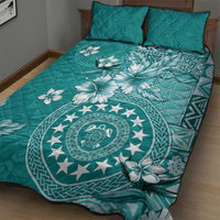 Cook Islands Quilt Bed Set Teal Hibiscus And Stars