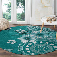 Cook Islands Round Carpet Teal Hibiscus And Stars