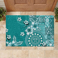 Cook Islands Rubber Doormat Teal Hibiscus And Stars