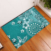 Cook Islands Rubber Doormat Teal Hibiscus And Stars
