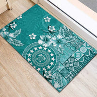 Cook Islands Rubber Doormat Teal Hibiscus And Stars