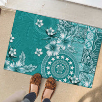Cook Islands Rubber Doormat Teal Hibiscus And Stars