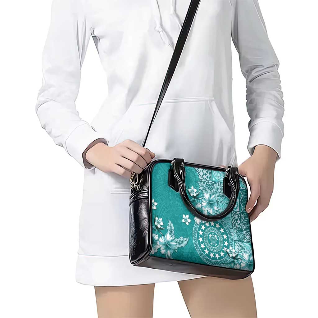 Cook Islands Shoulder Handbag Teal Hibiscus And Stars