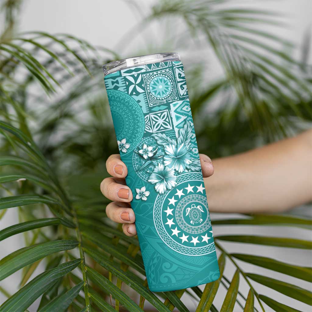 Cook Islands Skinny Tumbler Teal Hibiscus And Stars