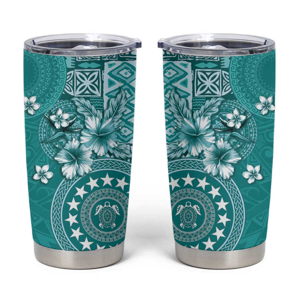 Cook Islands Tumbler Cup Teal Hibiscus And Stars