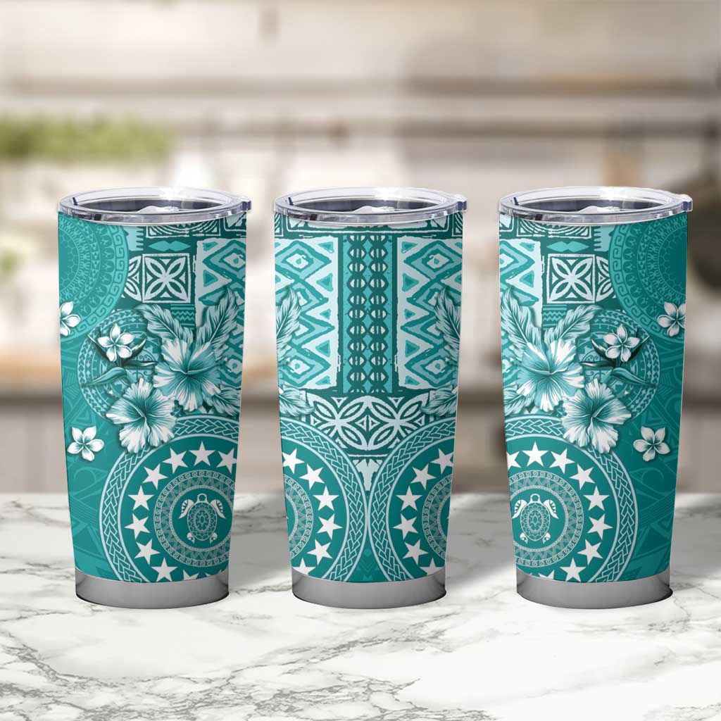 Cook Islands Tumbler Cup Teal Hibiscus And Stars