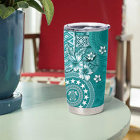 Cook Islands Tumbler Cup Teal Hibiscus And Stars