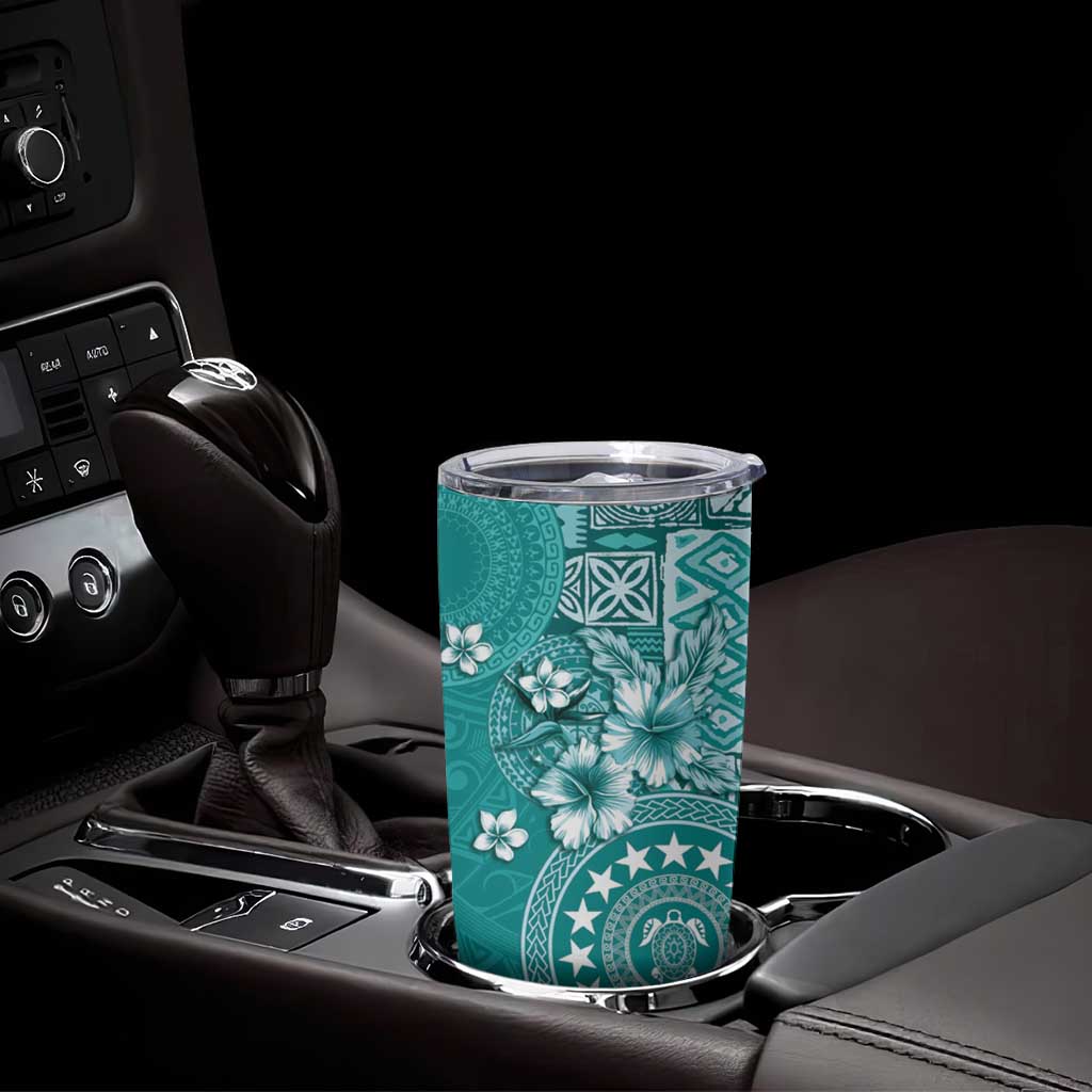 Cook Islands Tumbler Cup Teal Hibiscus And Stars