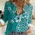 Cook Islands Women Casual Shirt Teal Hibiscus And Stars