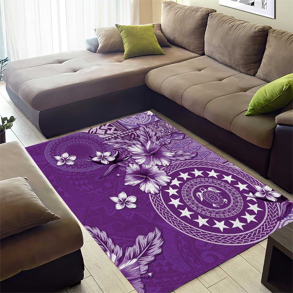 Cook Islands Area Rug Purple Hibiscus And Stars