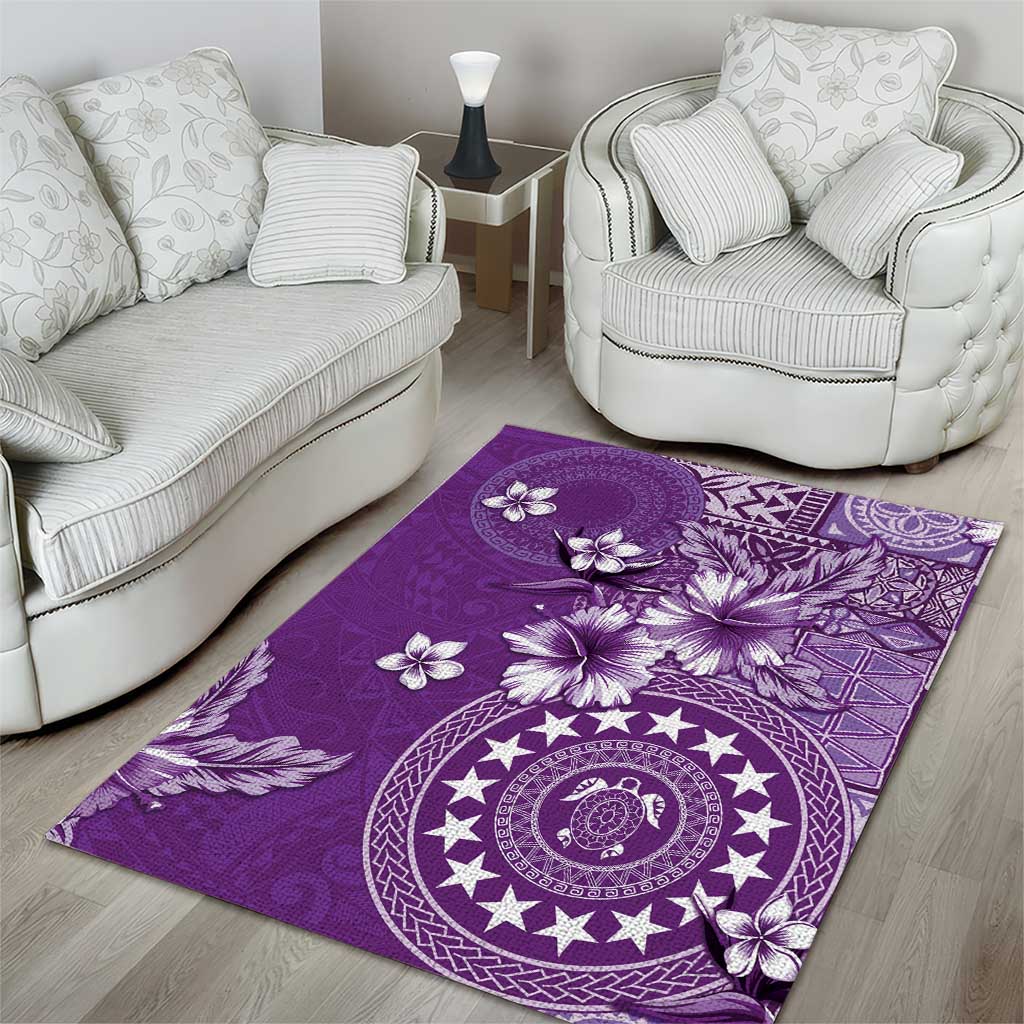 Cook Islands Area Rug Purple Hibiscus And Stars