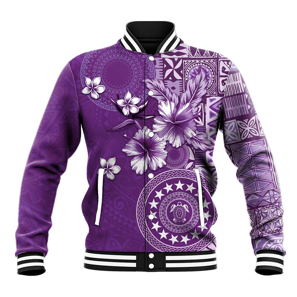 Cook Islands Baseball Jacket Purple Hibiscus And Stars