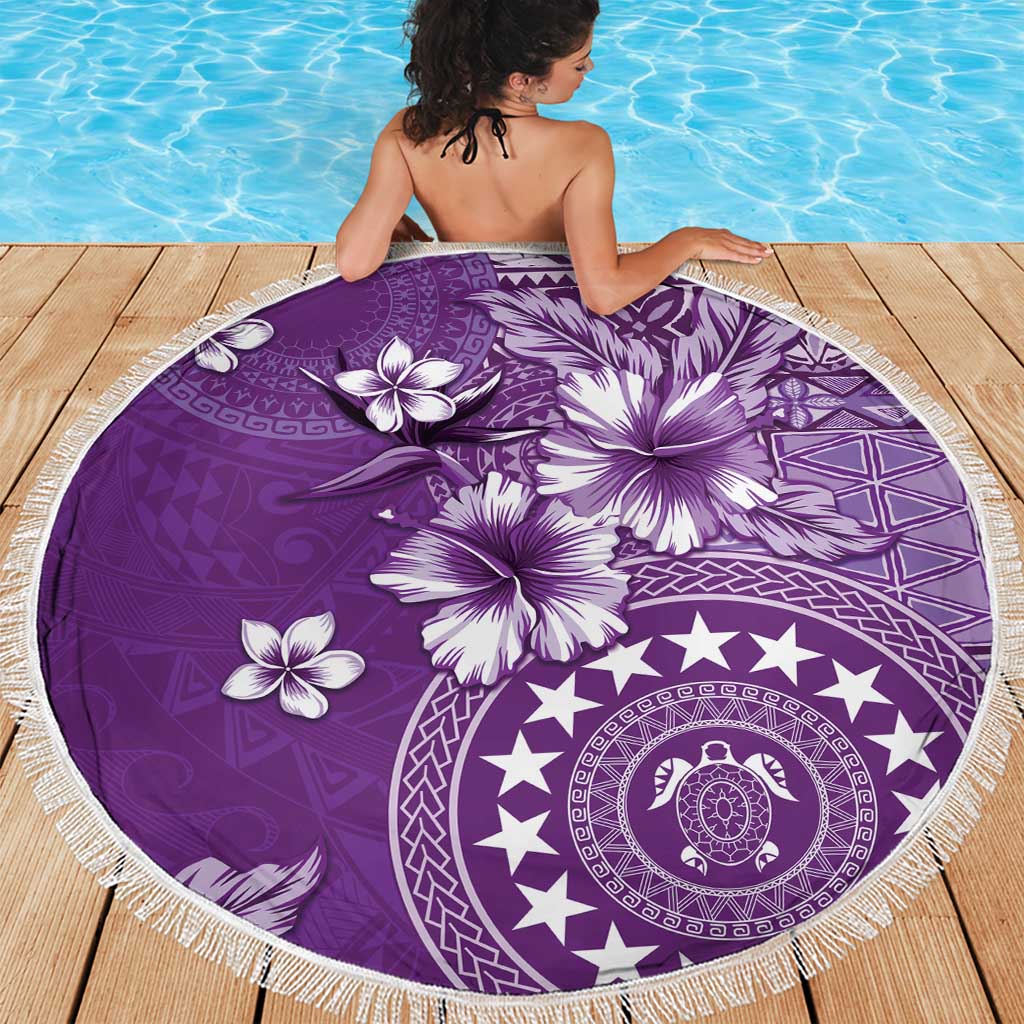 Cook Islands Beach Blanket Purple Hibiscus And Stars