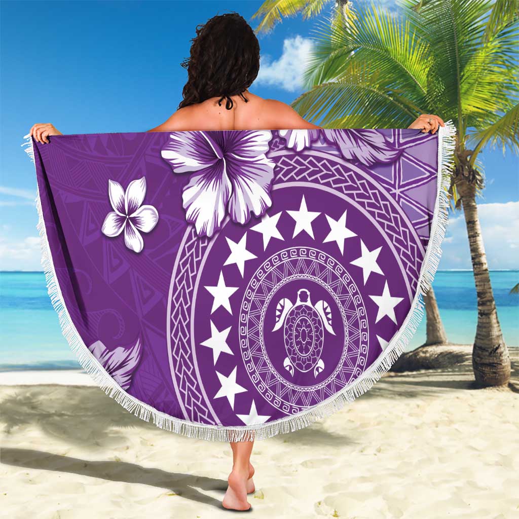 Cook Islands Beach Blanket Purple Hibiscus And Stars