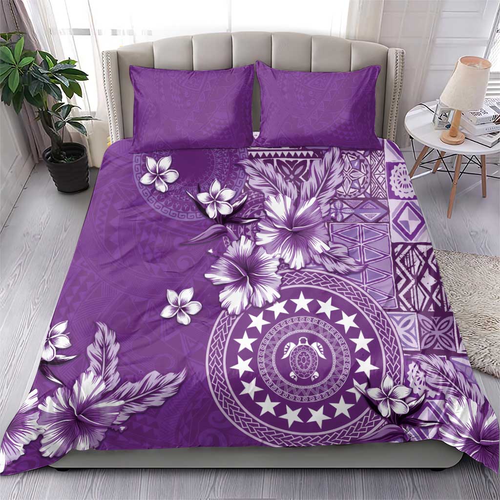 Cook Islands Bedding Set Purple Hibiscus And Stars