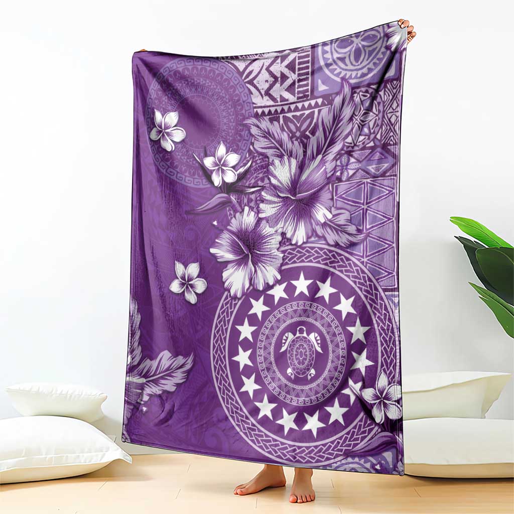 Cook Islands Blanket Purple Hibiscus And Stars