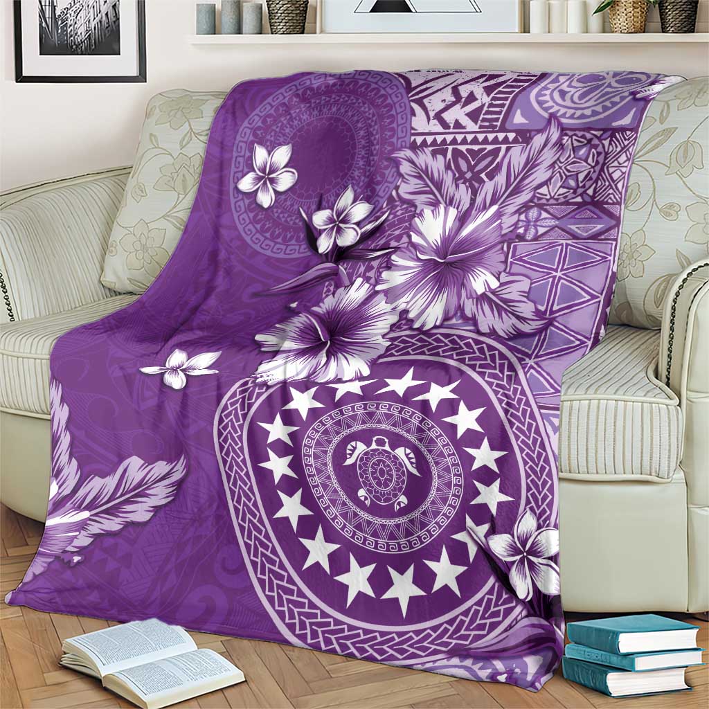 Cook Islands Blanket Purple Hibiscus And Stars