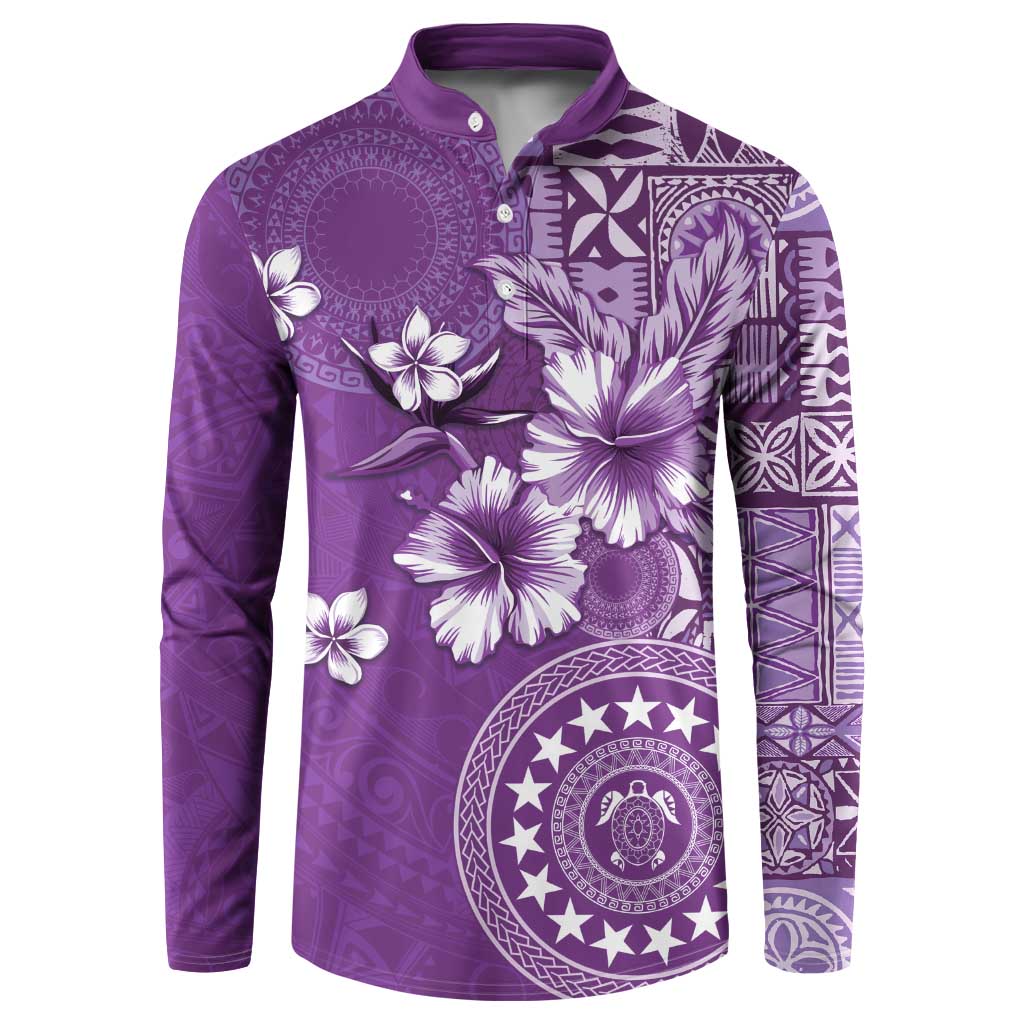 Cook Islands Button Sweatshirt Purple Hibiscus And Stars
