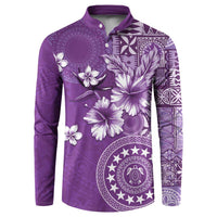 Cook Islands Button Sweatshirt Purple Hibiscus And Stars
