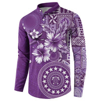 Cook Islands Button Sweatshirt Purple Hibiscus And Stars