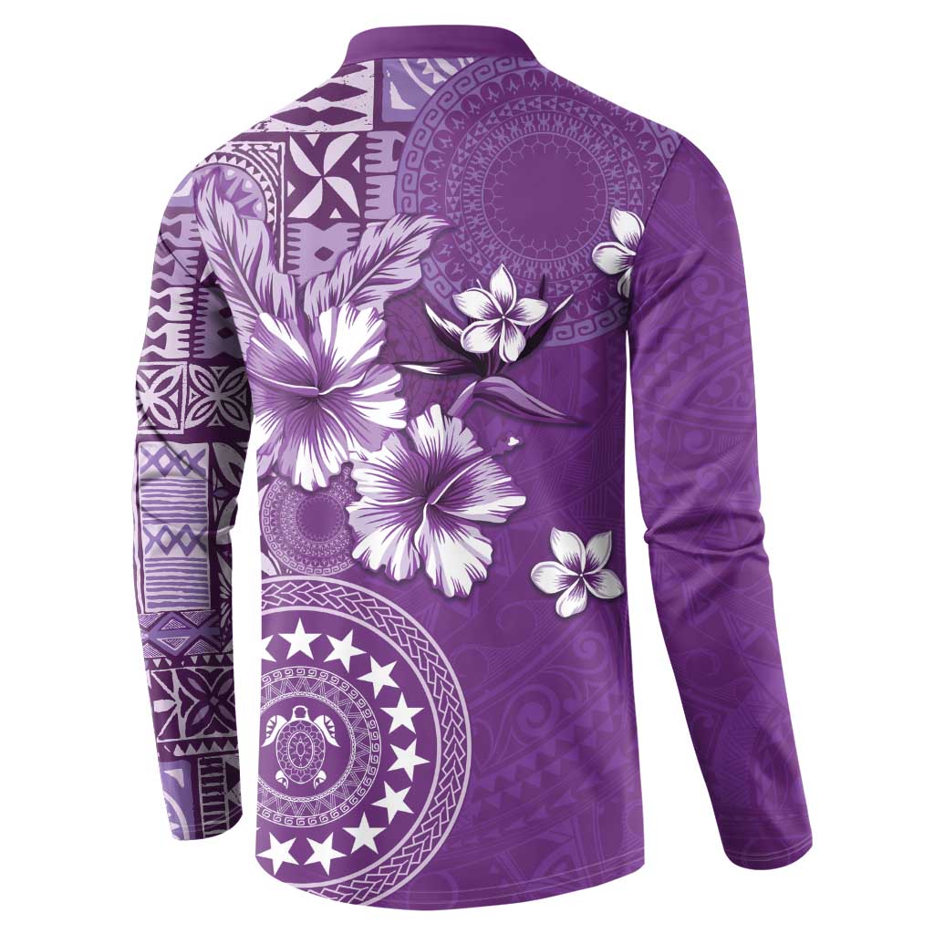 Cook Islands Button Sweatshirt Purple Hibiscus And Stars