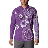 Cook Islands Button Sweatshirt Purple Hibiscus And Stars