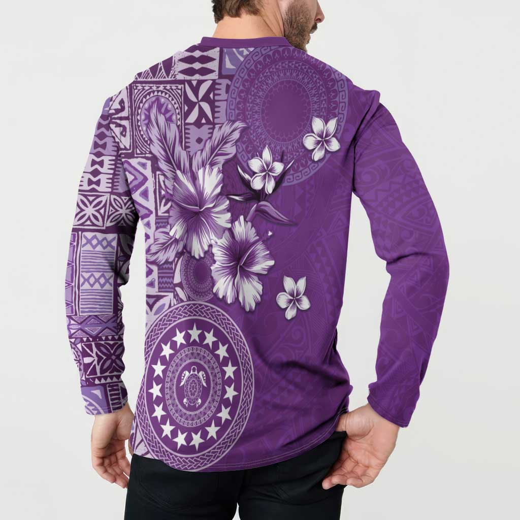 Cook Islands Button Sweatshirt Purple Hibiscus And Stars