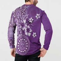 Cook Islands Button Sweatshirt Purple Hibiscus And Stars