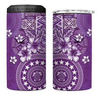 Cook Islands 4 in 1 Can Cooler Tumbler Purple Hibiscus And Stars