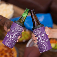 Cook Islands 4 in 1 Can Cooler Tumbler Purple Hibiscus And Stars